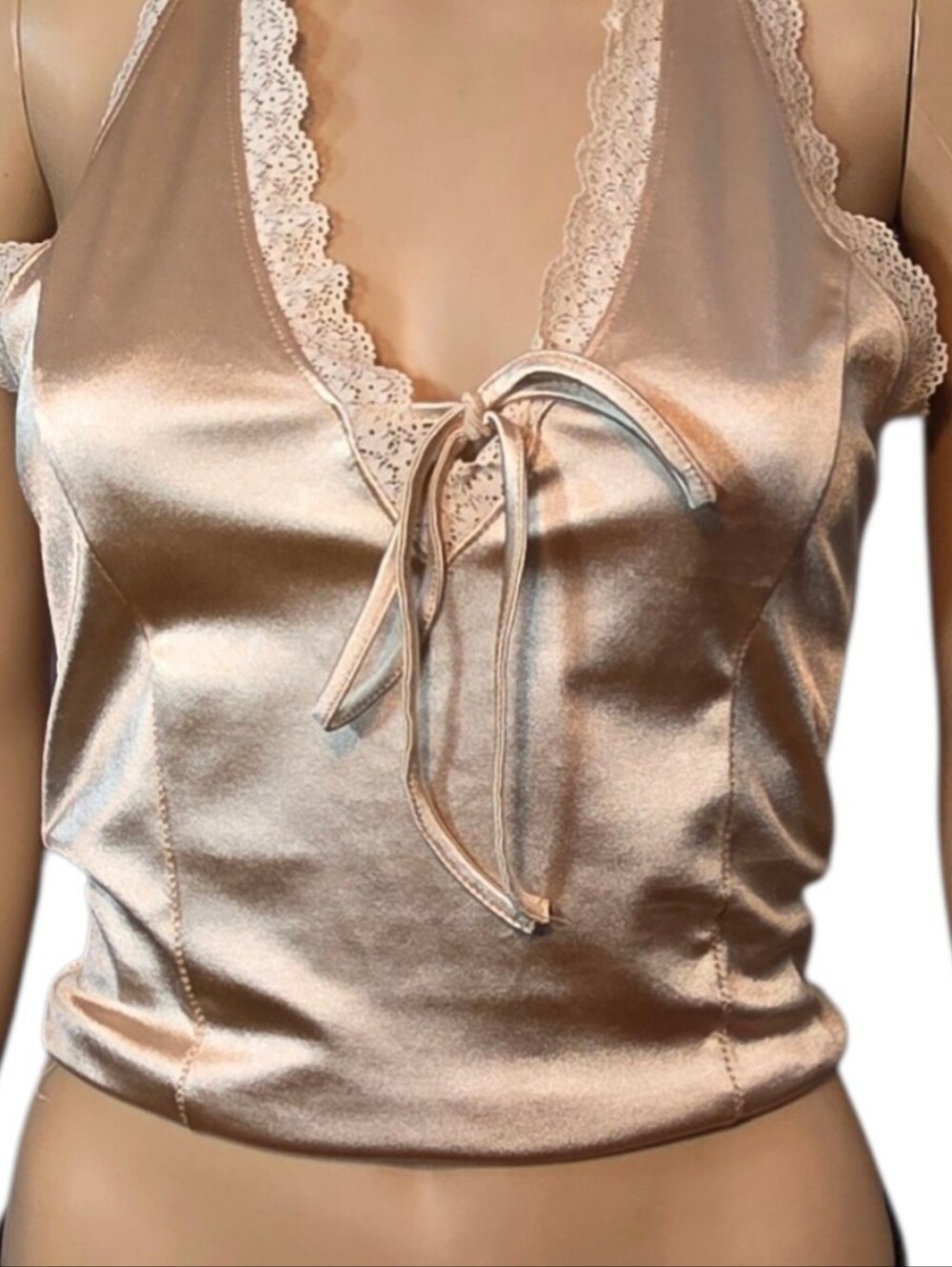 Thirty Thirty Shirt Lace Halter Top Beige Champagne Womens Size Small